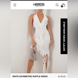 Heiress Beverly Hills white asymmetric ruffle halter dress